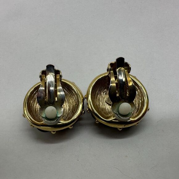 KJL Kenneth Jay Lane Tortoise Shell Cabochon Oval‎ Button Clip Earrings $135 - Picture 5 of 11